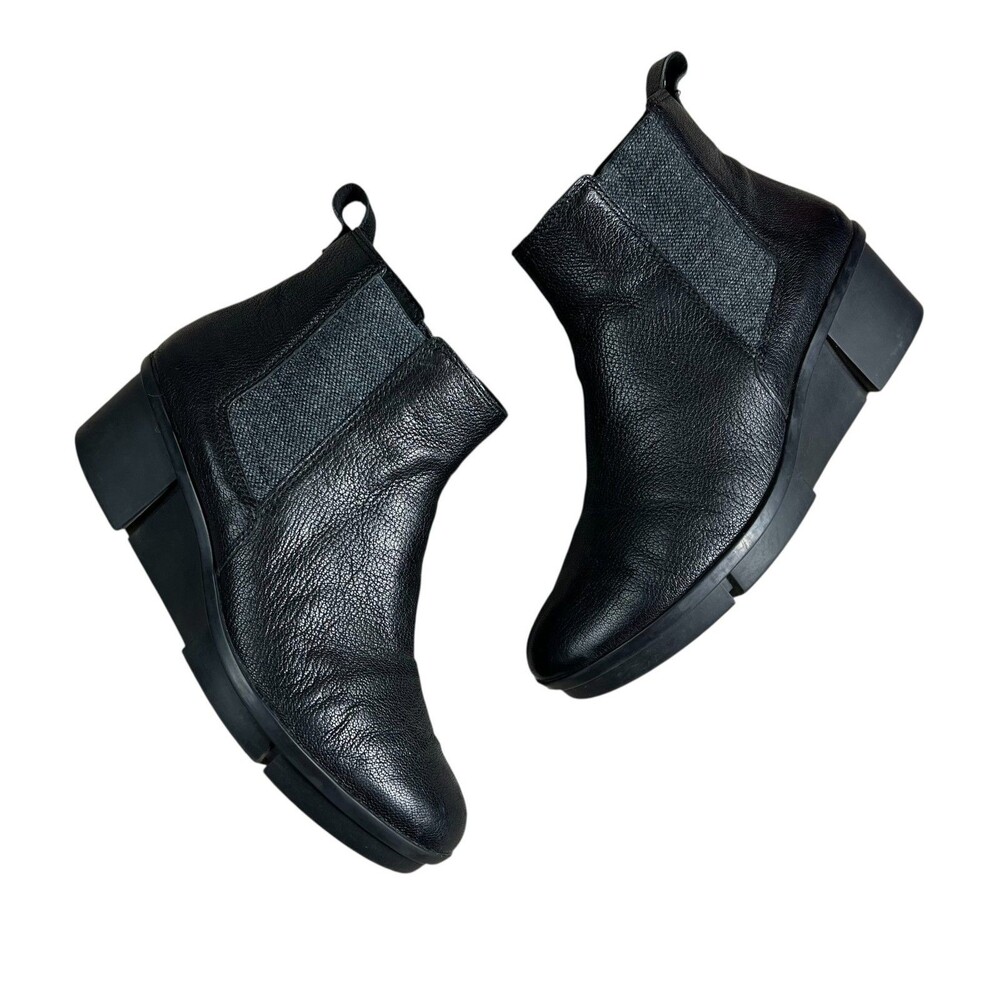 Clarks Womens Black Leather Pullon Platform Wedge Ankle Boots Booties  Size US 8